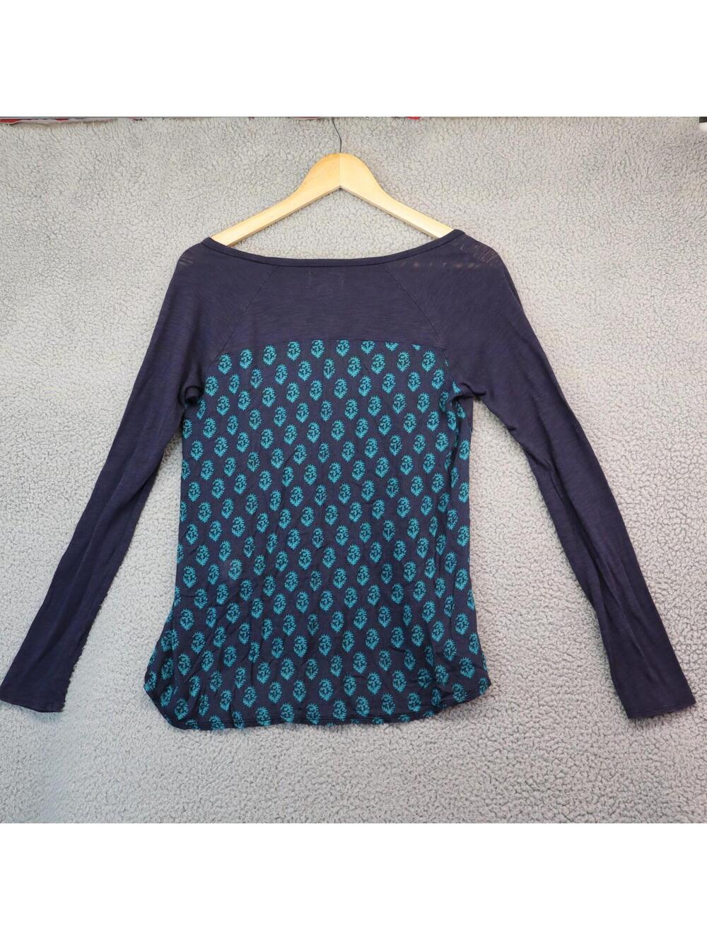 Lucky Brand Peter Dunham Women Small Sheer Blouse Navy Small - Picture 8 of 9